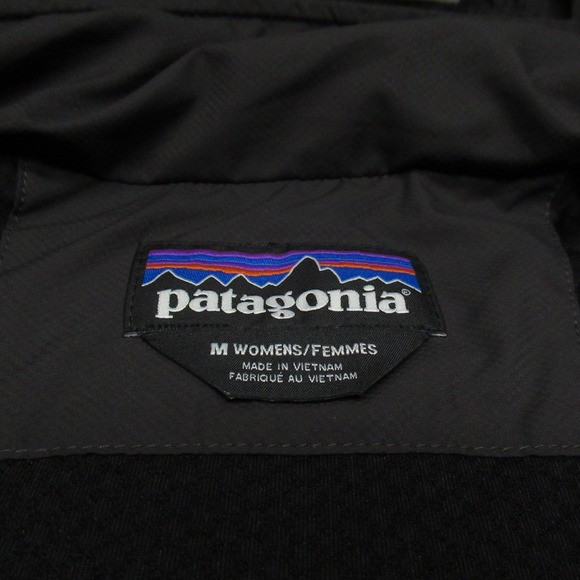 Patagonia Jacket Women Medium Blk Mountain View Windproof Fleece Lined Hood Rain - Picture 4 of 11